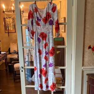 Maeve Maxi Dress with Red and Purple Floral Pattern
